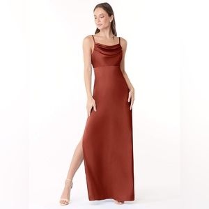Azazie Esmee Stretch Satin Dress, Terracotta, Size A0